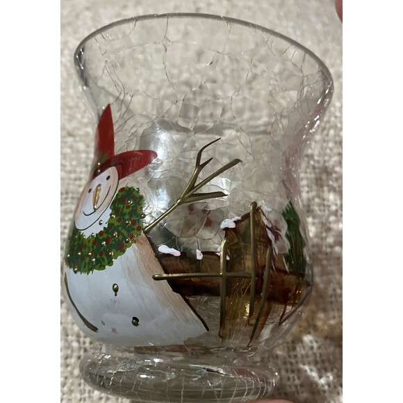 2 Yankee Candle Snowman Winter Crackle Glass Votives set Tealight Holiday XMas - Picture 9 of 12